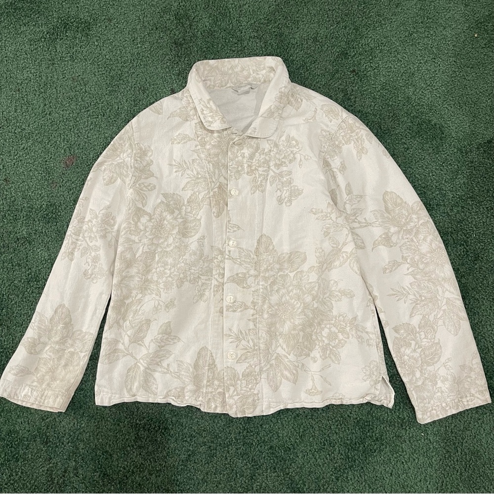 Garnet Hill Cream Floral Cotton Lightweight Soft Jacket
